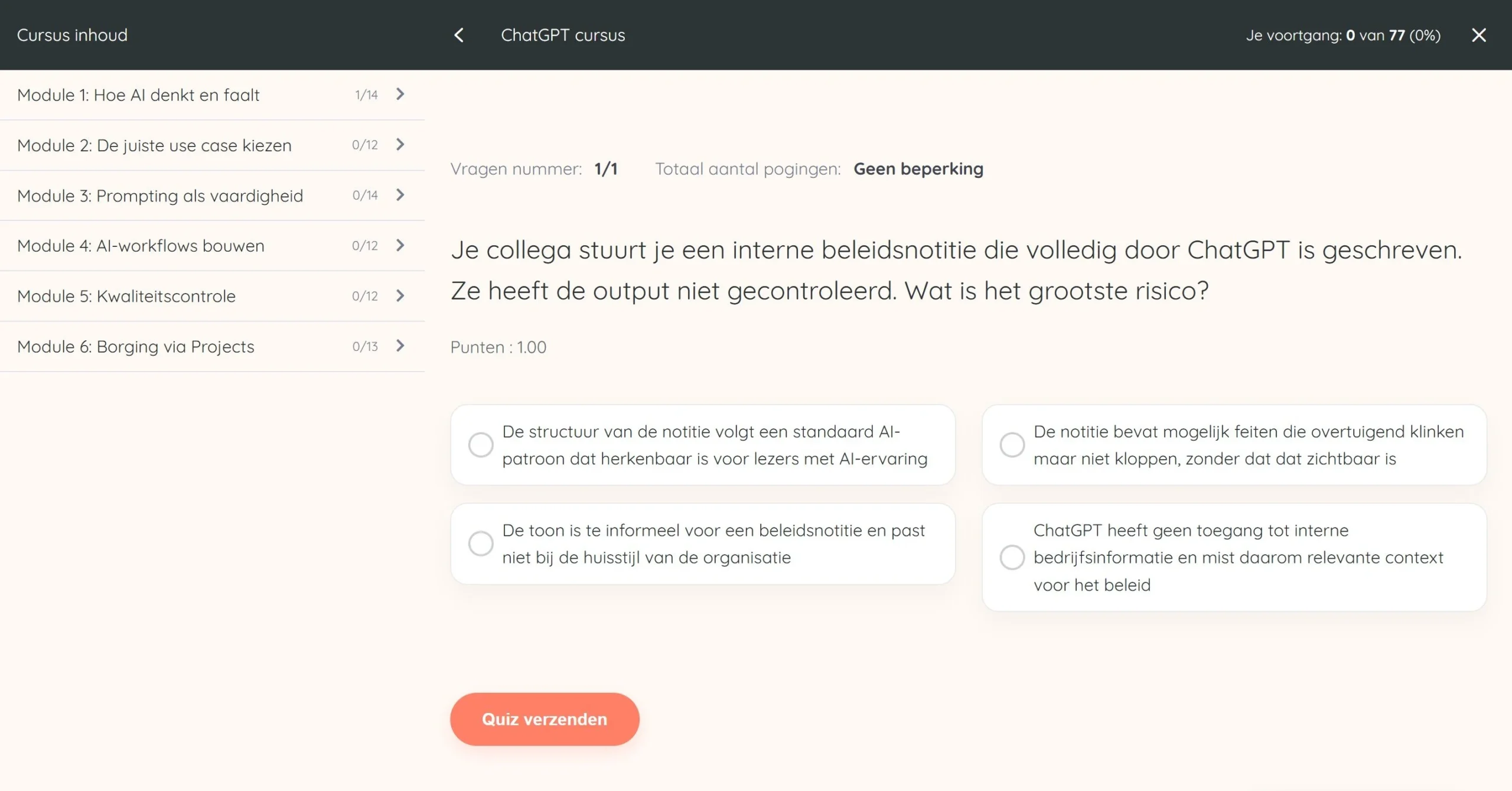 Transfervraag uit de ChatGPT cursus gebaseerd op een praktijksituatie